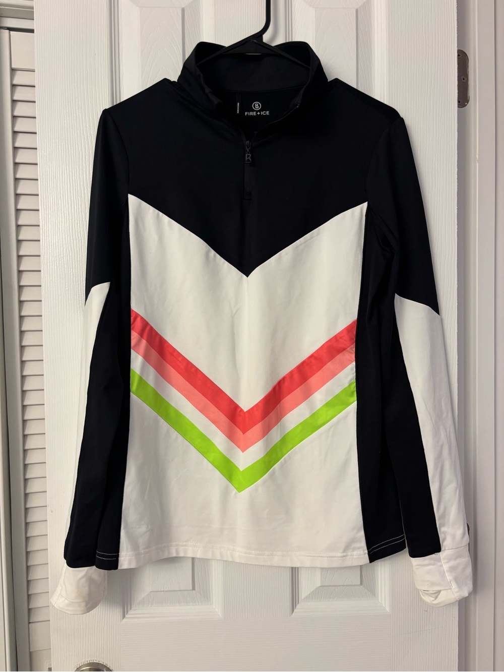 Bogner Fire + Ice Black and White Athletic Pullover with Neon Chevron